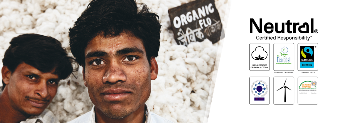 100% Fairtrade certified organic cotton, used to produce Neutral t shirts, hoodies, sweatshirts and polos. With full eco and ethical certification.