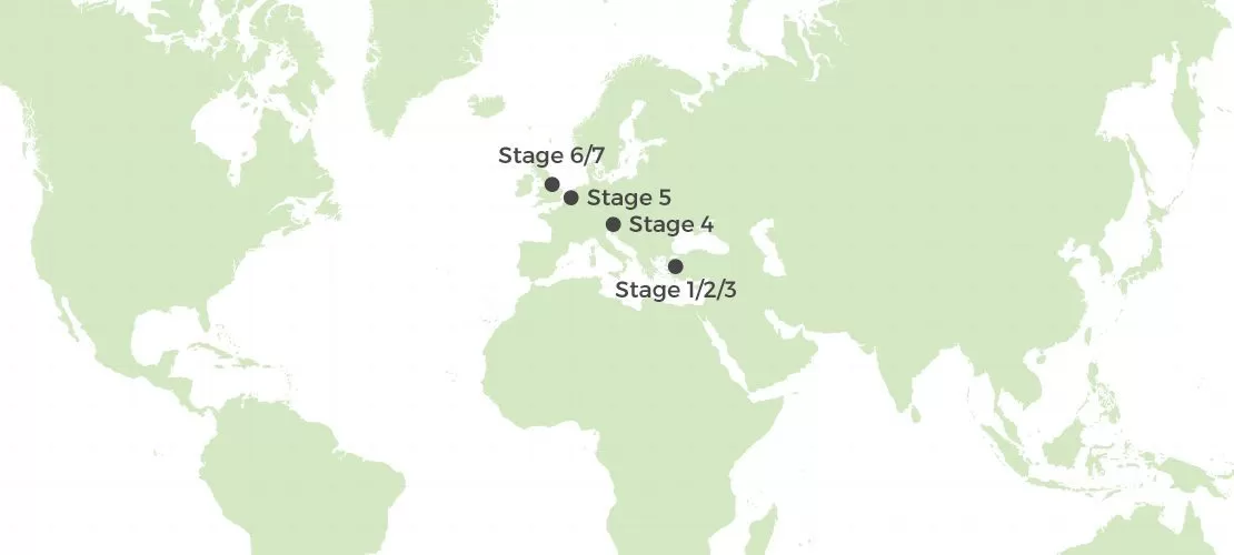 European supply chain map for organic ethically certified t shirts and clothing