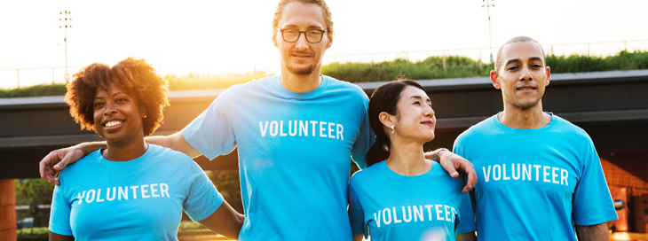 Volunteers in corporate branded clothing