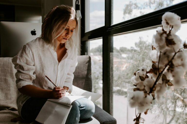 Female entrepreneur working from home office
