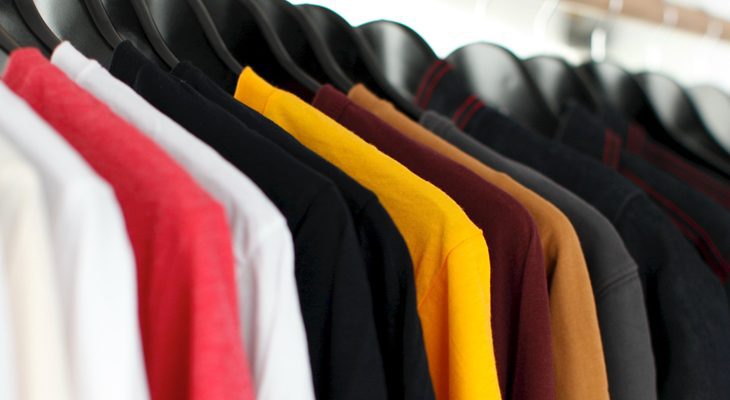 rail of t-shirts manufactured
