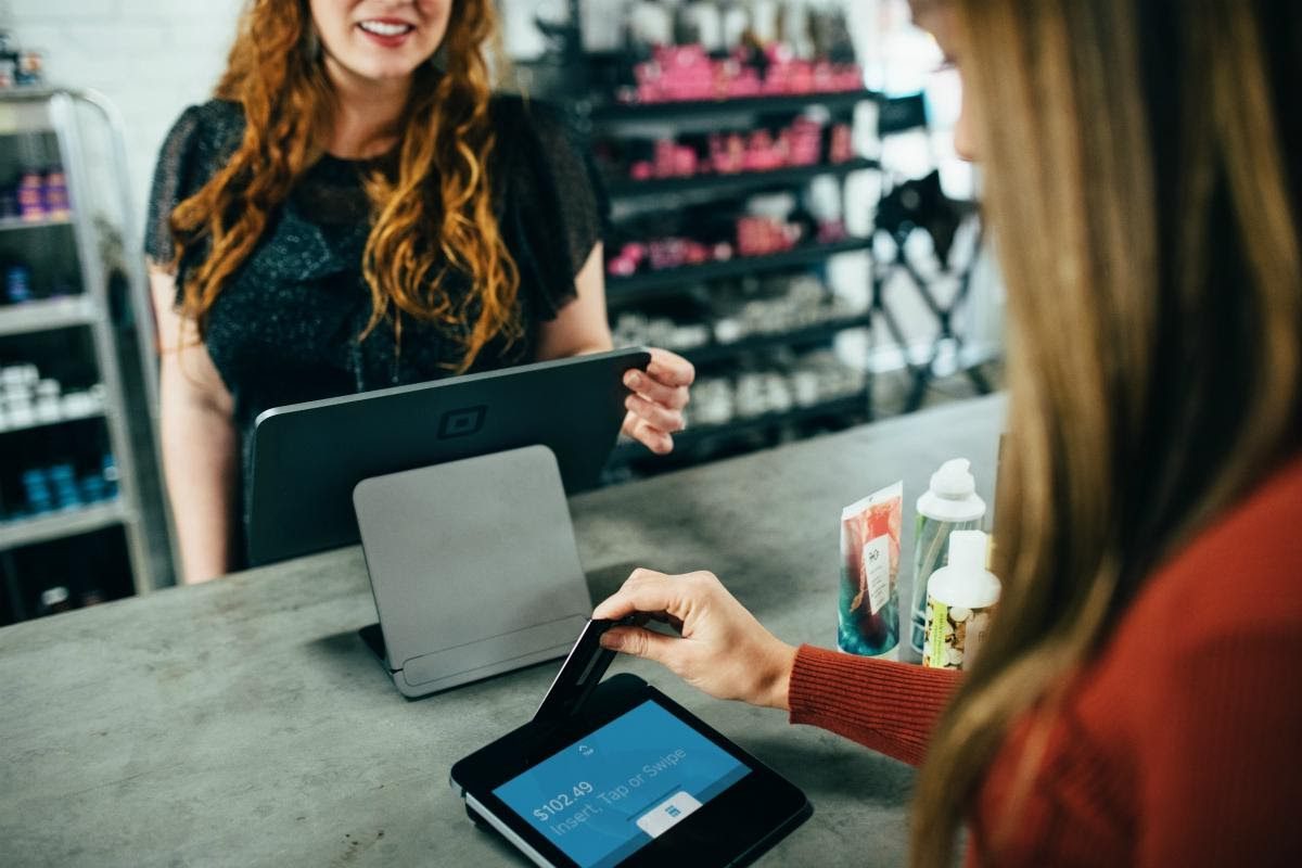 Customer paying for goods by card