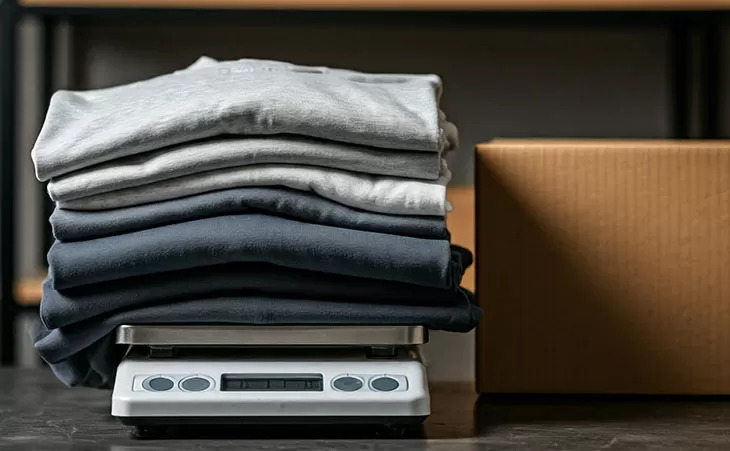 T-shirts being weighed for shipping