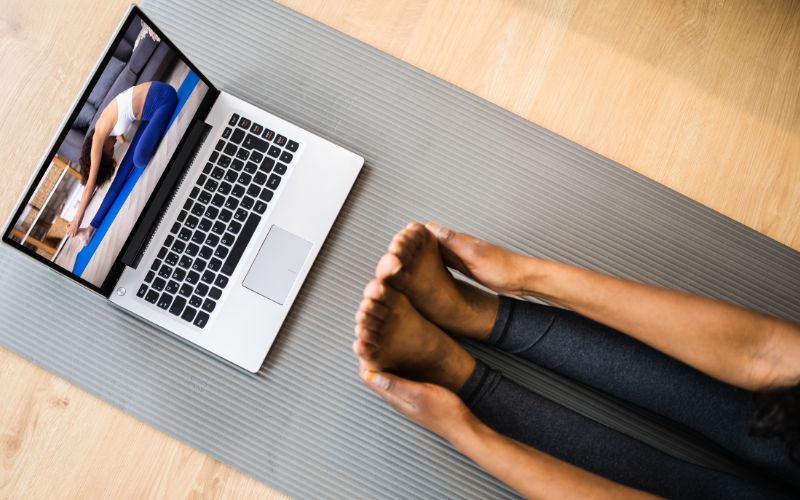 Completing a youtube workout.