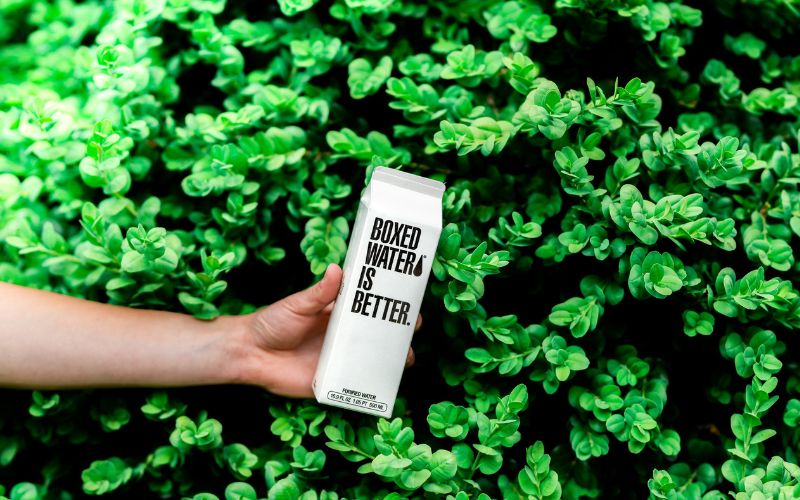 Boxed water is a try of sustainable packaging that looks great.