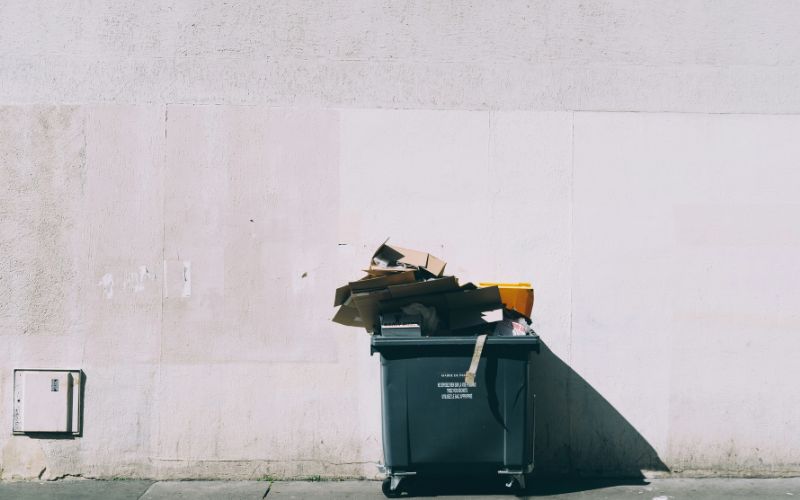 Packaging waste in a bin.