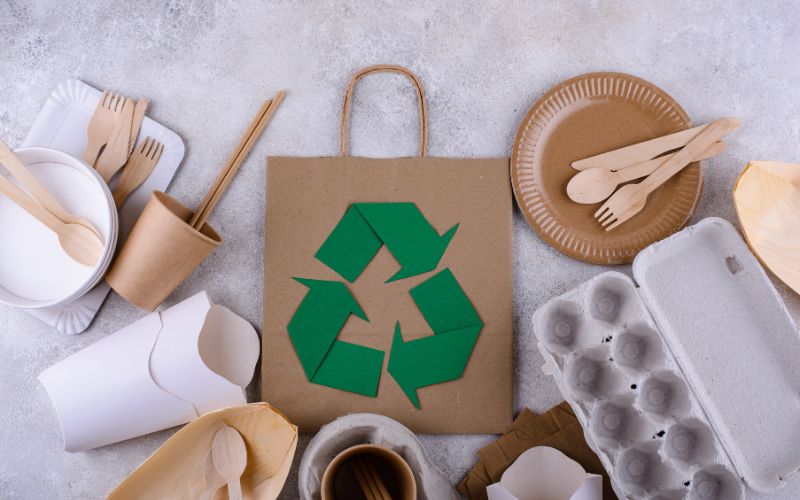 Display of sustainable packaging.