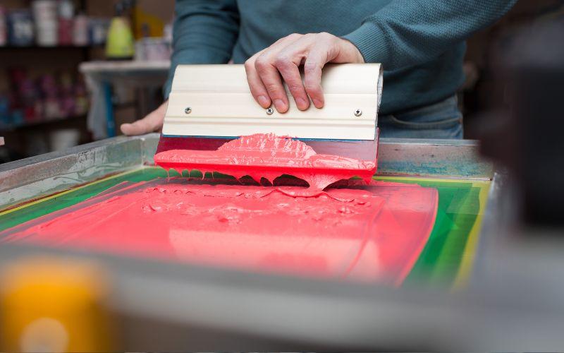 Pink screen printing.