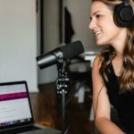 Girl recording a podcast.