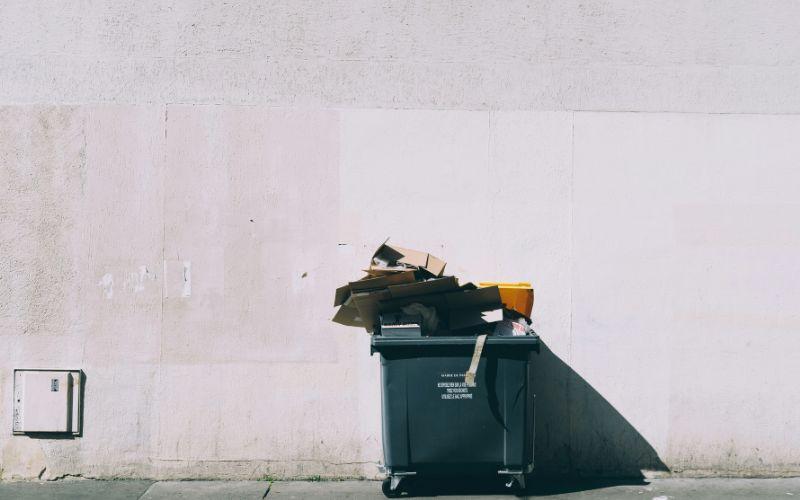 Packaging waste in a bin.