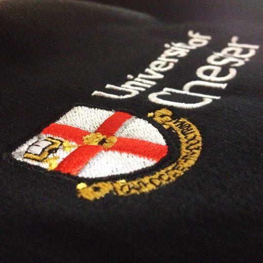 University of Chester embroidered logo on hoodie